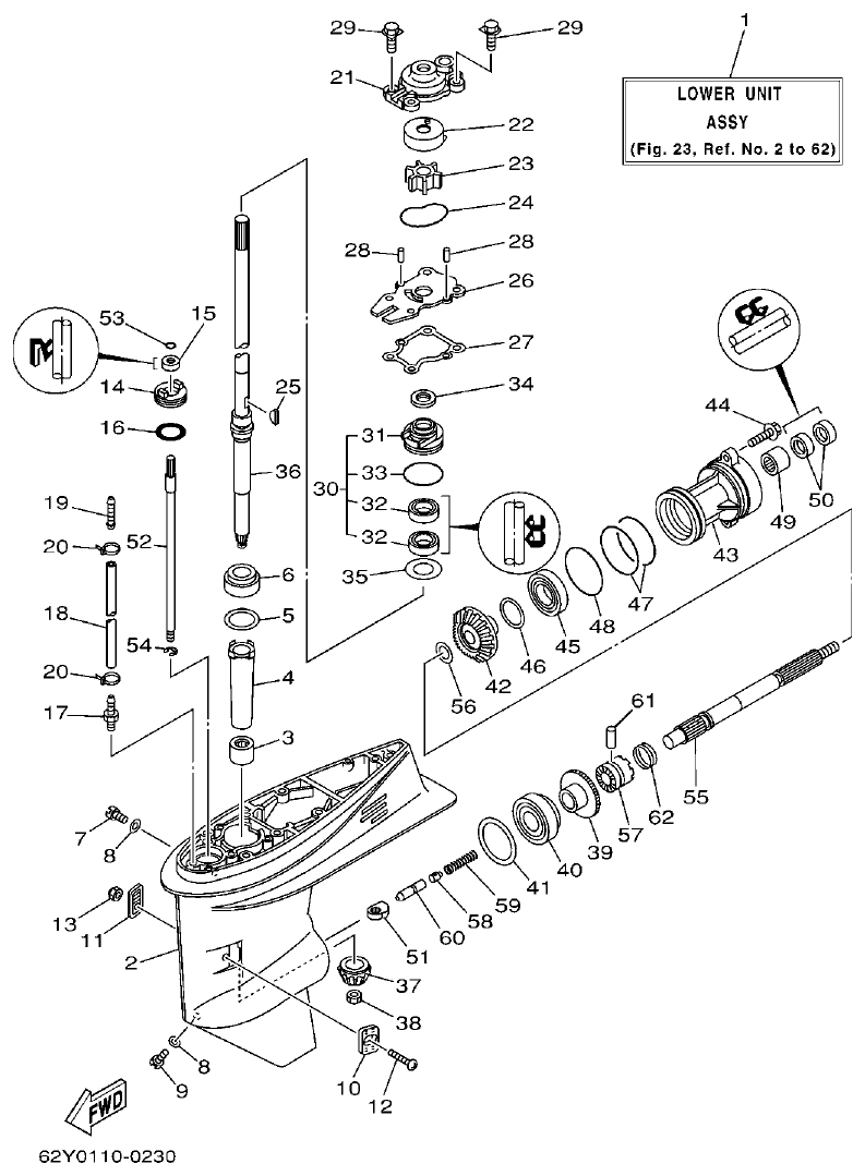 Yamaha F50A, FT50C, F50AED, F50AET, FT50CET LOWER CASING & DRIVE 1 parts diagram