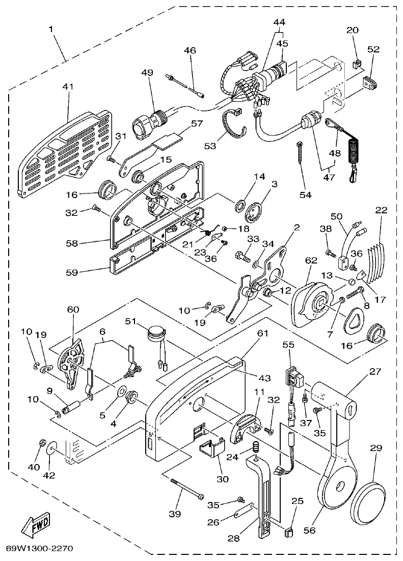 Yamaha F50A, FT50C, F50AED, F50AET, FT50CET REMOTE CONTROL ASSY parts diagram