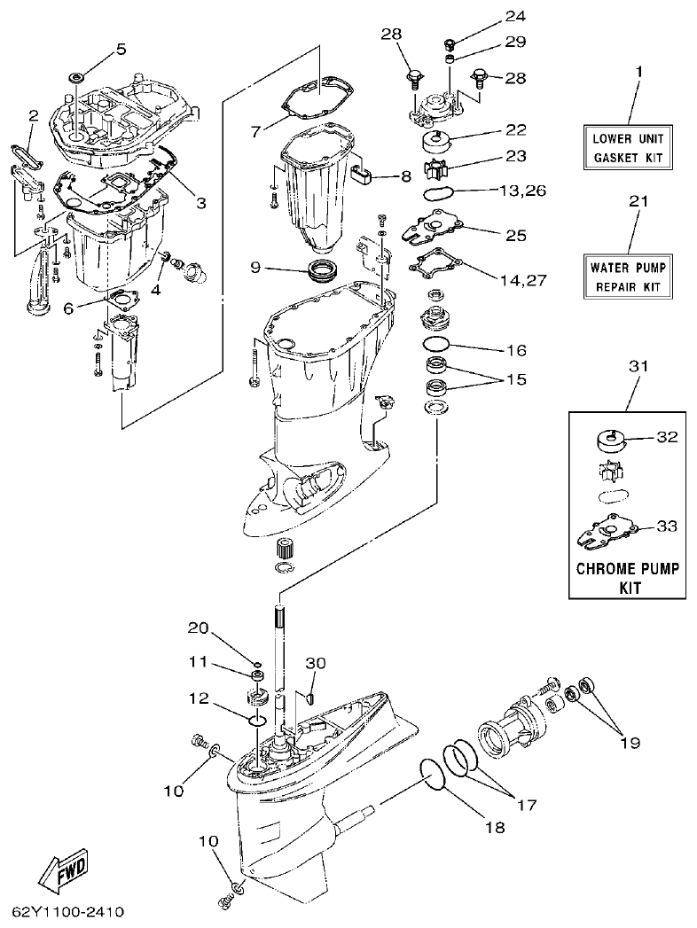 Yamaha F50A, FT50C, F50AED, F50AET, FT50CET REPAIR KIT 3 parts diagram