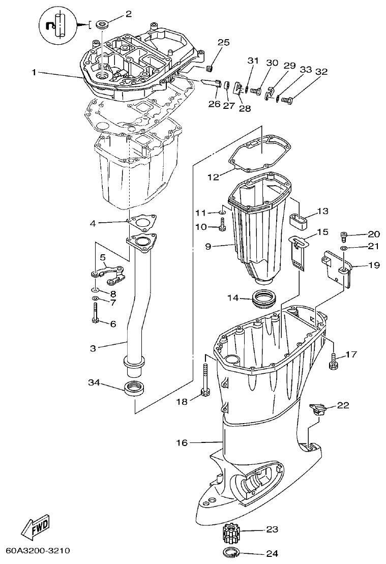 Yamaha F50D, FT50C UPPER CASING parts diagram