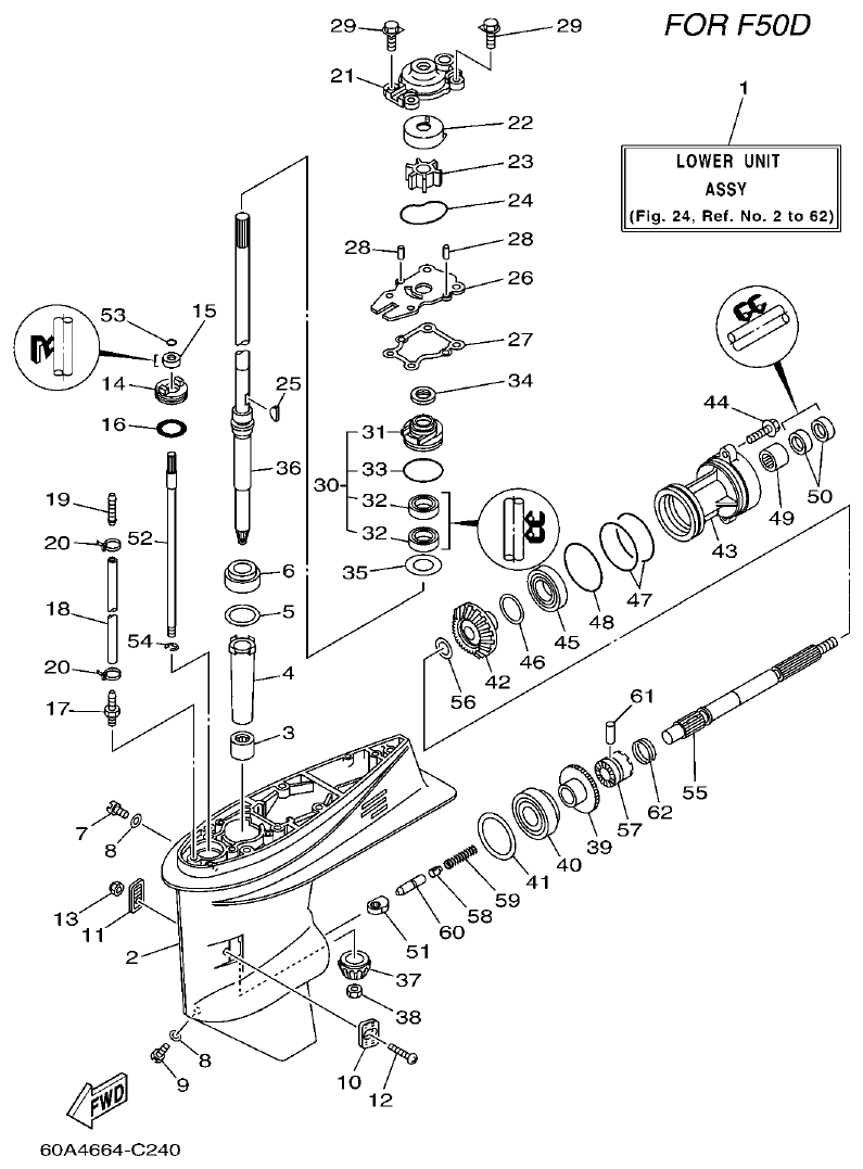 Yamaha F50D, FT50C LOWER CASING & DRIVE 1 parts diagram