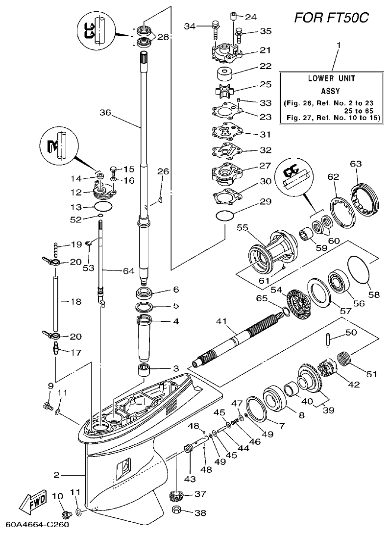 Yamaha F50D, FT50C LOWER CASING & DRIVE 3 parts diagram