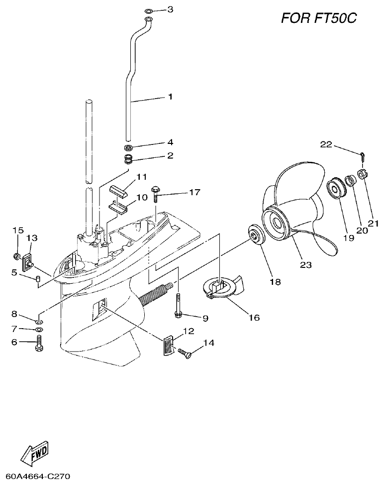 Yamaha F50D, FT50C LOWER CASING & DRIVE 4 parts diagram