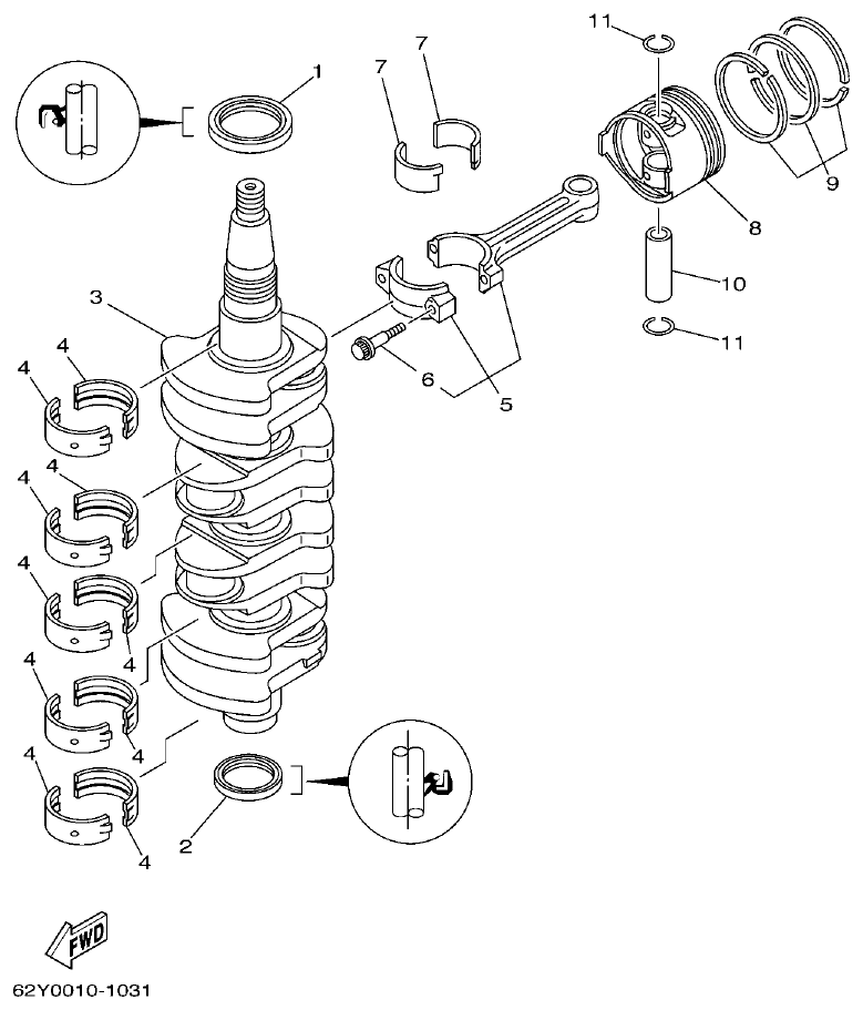 Yamaha F50DET CRANKSHAFT & PISTON parts diagram