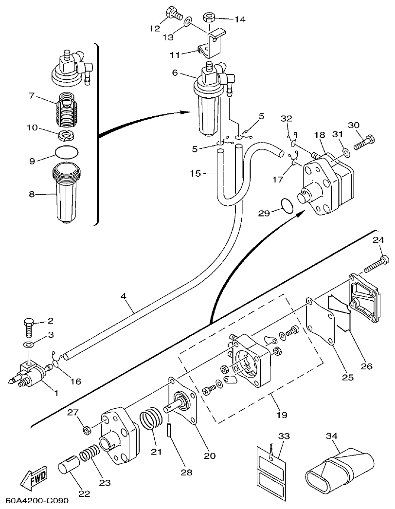 Yamaha F50DET FUEL parts diagram