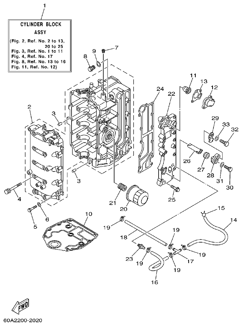 Yamaha FT50C CYLINDER. CRANKCASE 1 parts diagram