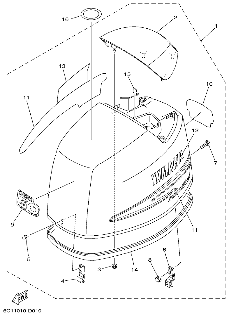 Yamaha F50F, F60C TOP COWLING parts diagram
