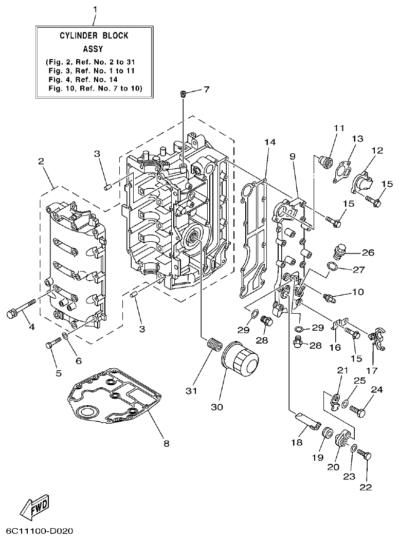 Yamaha F50F, F60C CYLINDER & CRANKCASE 1 parts diagram