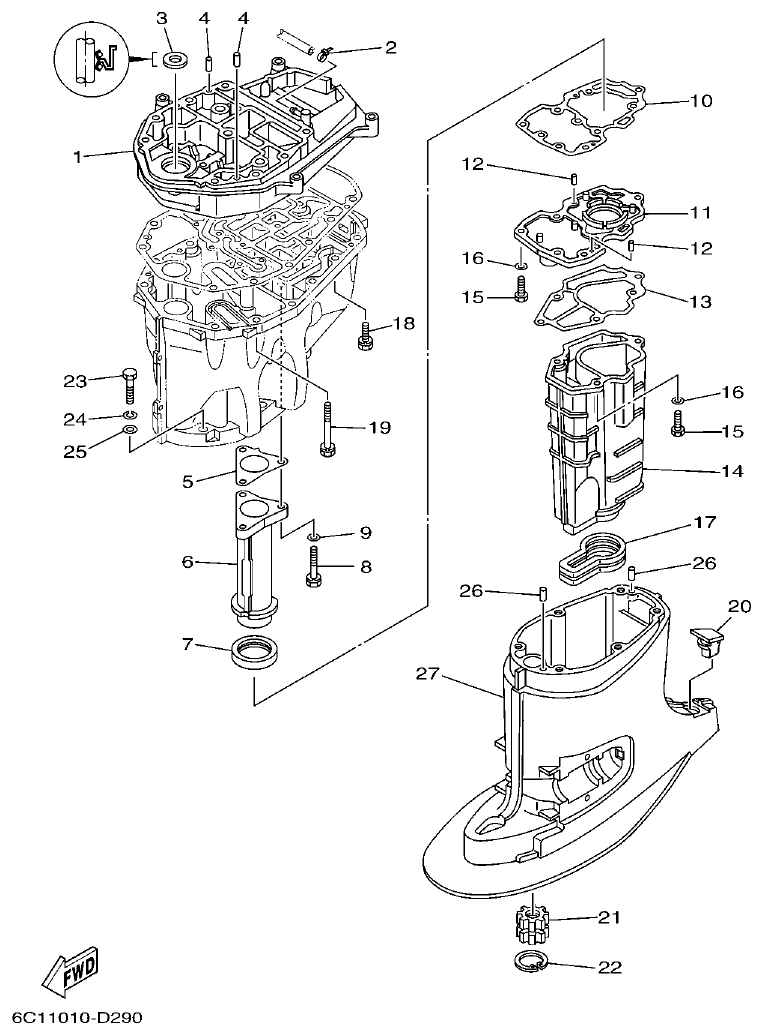 Yamaha F50F, F60C UPPER CASING parts diagram