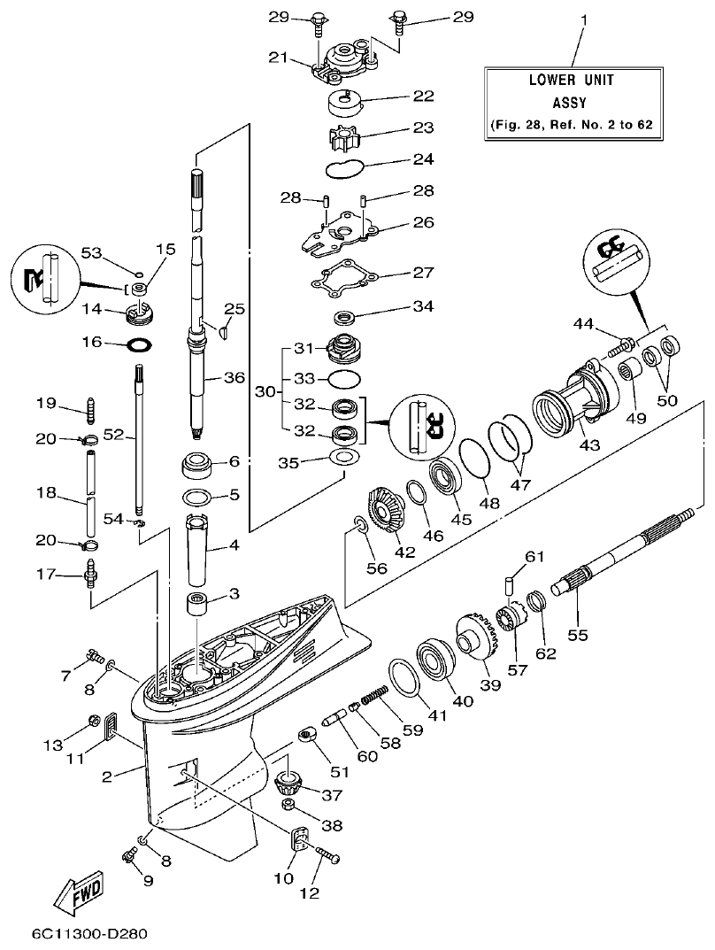 Yamaha F50F, F60C LOWER CASING & DRIVE 1 parts diagram