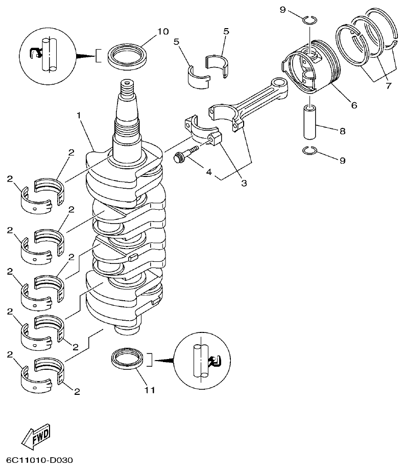 Yamaha F50F, F60C CRANKSHAFT & PISTON parts diagram