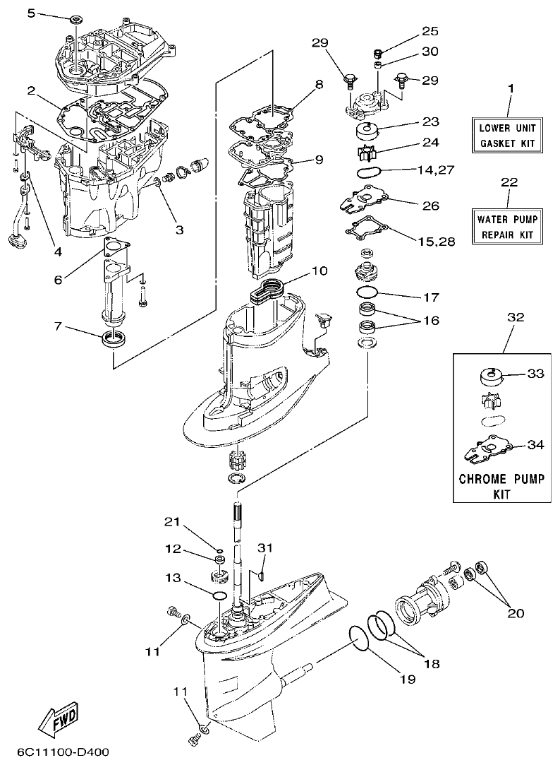 Yamaha F50F, F60C REPAIR KIT 2 parts diagram