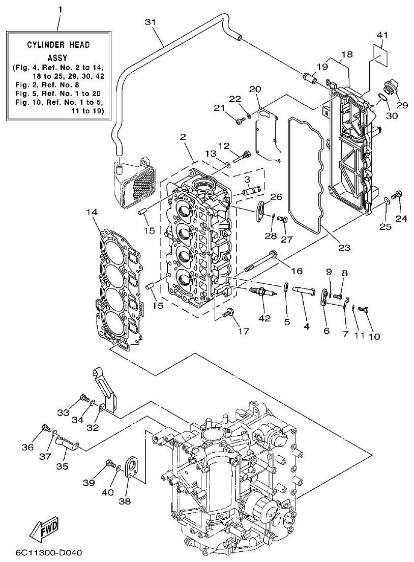 Yamaha F50F, F60C CYLINDER & CRANKCASE 2 parts diagram