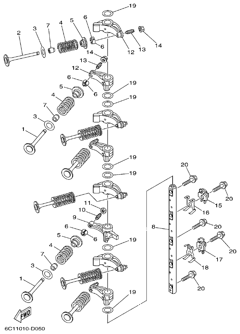 Yamaha F50F, F60C VALVE parts diagram