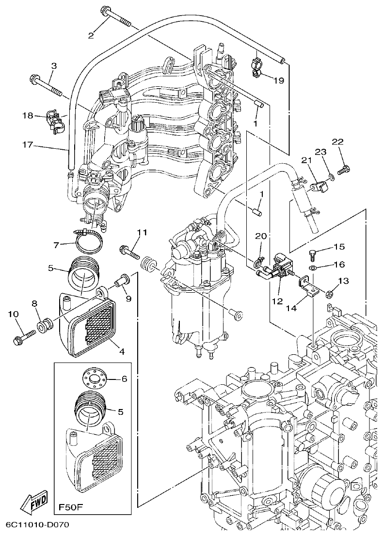 Yamaha F50F, F60C INTAKE 2 parts diagram