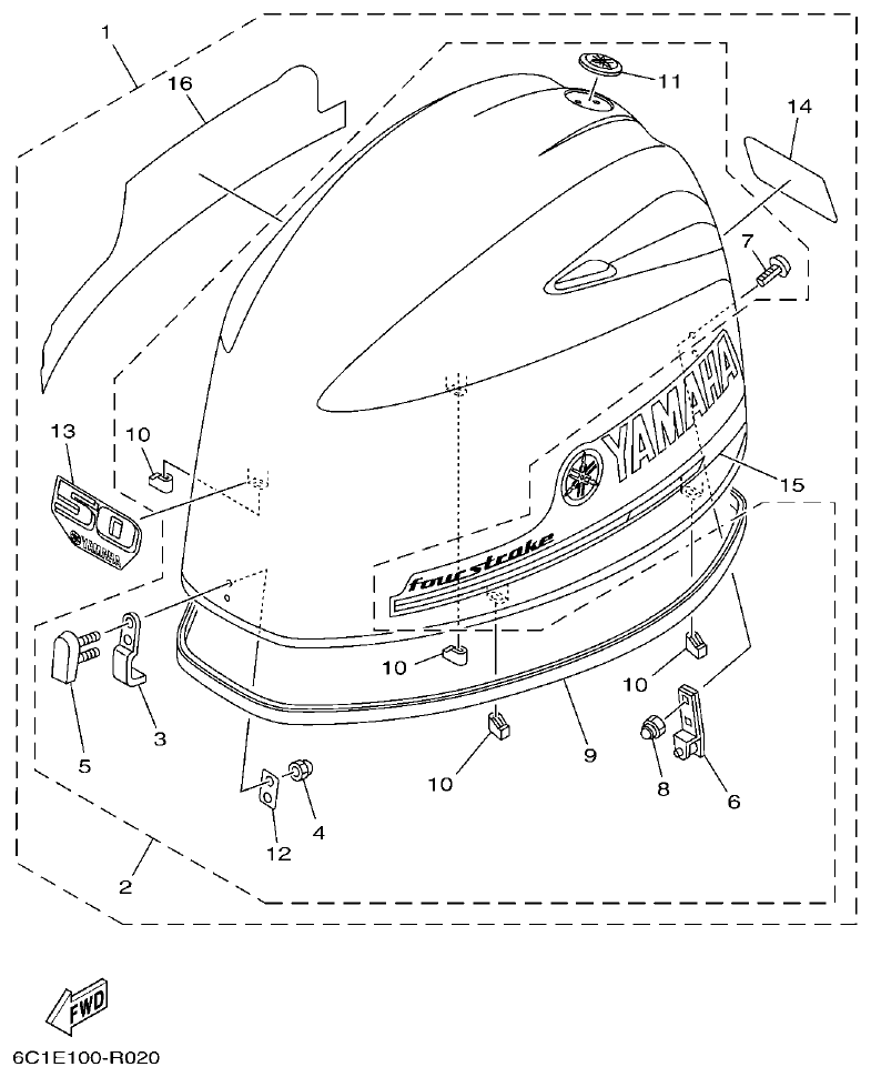 Yamaha F50HET, F60FET, F50HEHD, F60FEHT TOP COWLING parts diagram