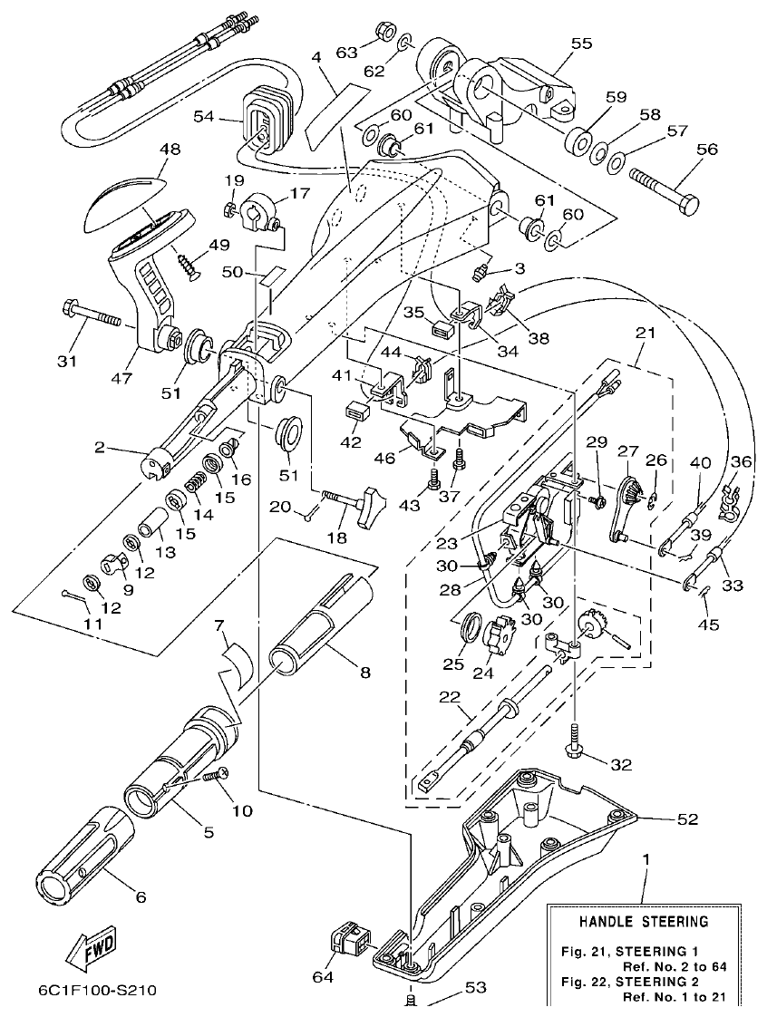 Yamaha F50HET, F60FET, F50HEHD, F60FEHT STEERING 1 parts diagram