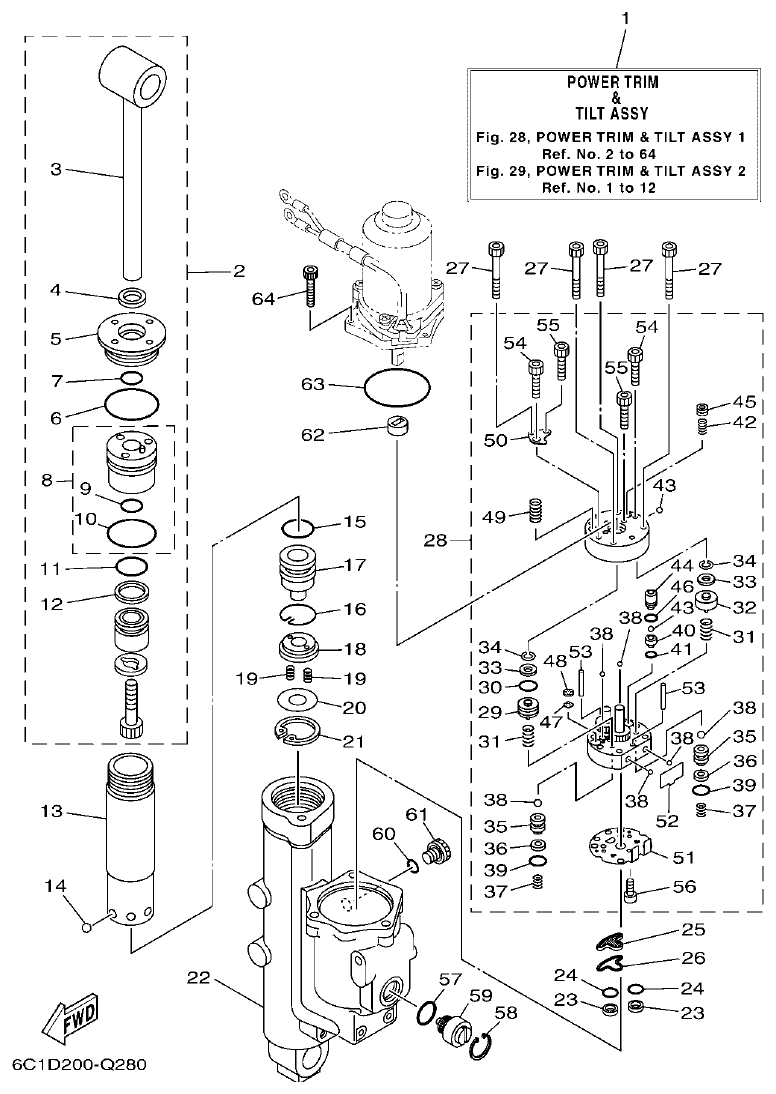 Yamaha F50HET, F60FET, F50HEHD, F60FEHT POWER TRIM & TILT ASSY 1 parts diagram