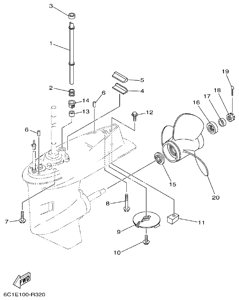 Yamaha F50HET, F60FET, F50HEHD, F60FEHT LOWER CASING & DRIVE 2 parts diagram