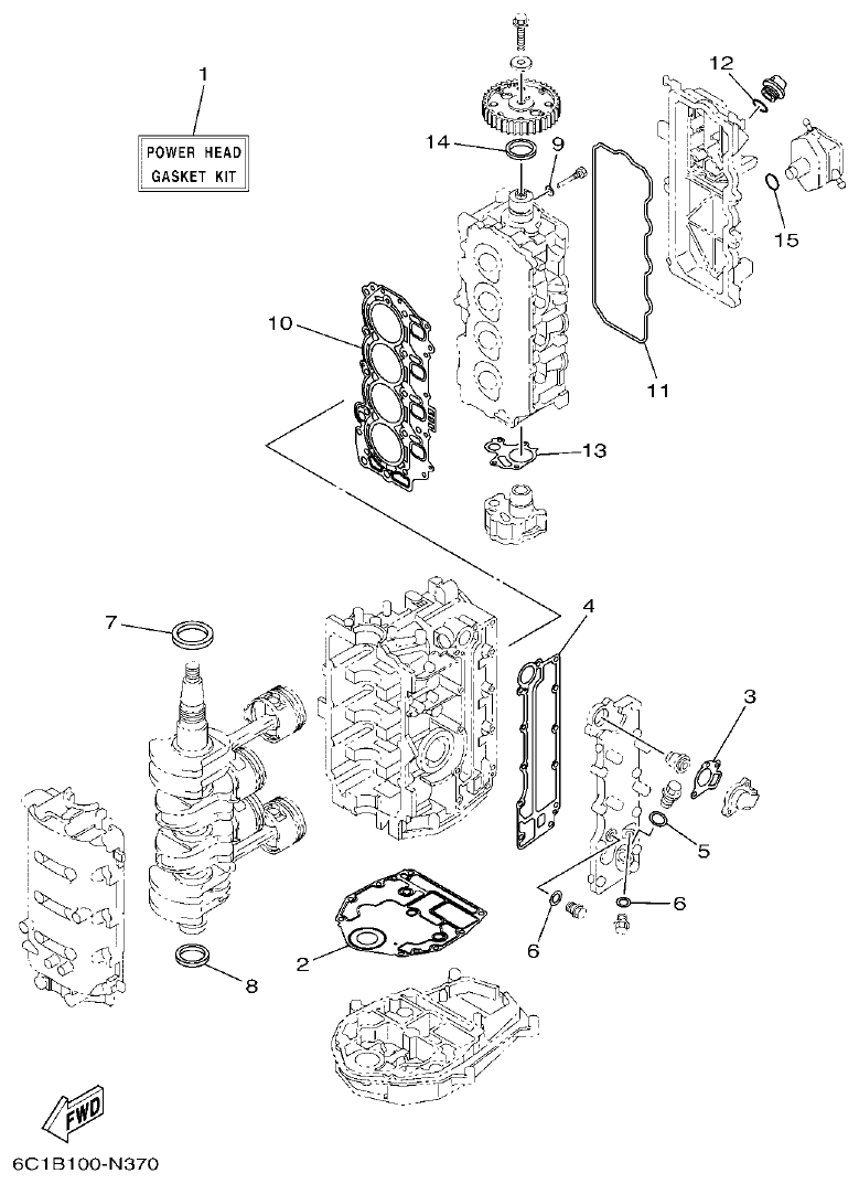 Yamaha F50HET, F60FET, F50HEHD, F60FEHT REPAIR KIT 1 parts diagram