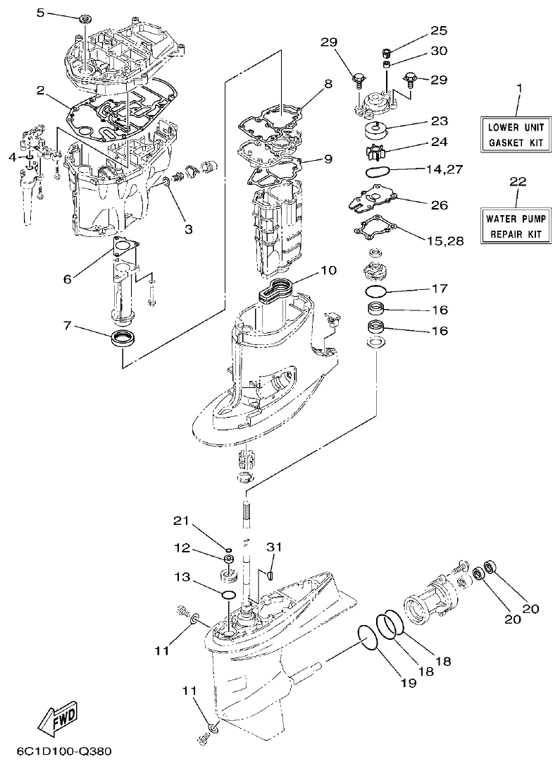 Yamaha F50HET, F60FET, F50HEHD, F60FEHT REPAIR KIT 2 parts diagram