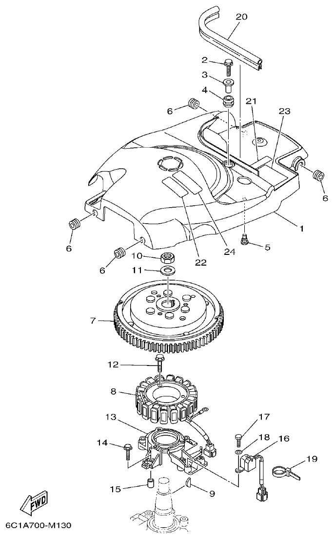 Yamaha F50HET, F60FET, F50HEHD, F60FEHT GENERATOR parts diagram