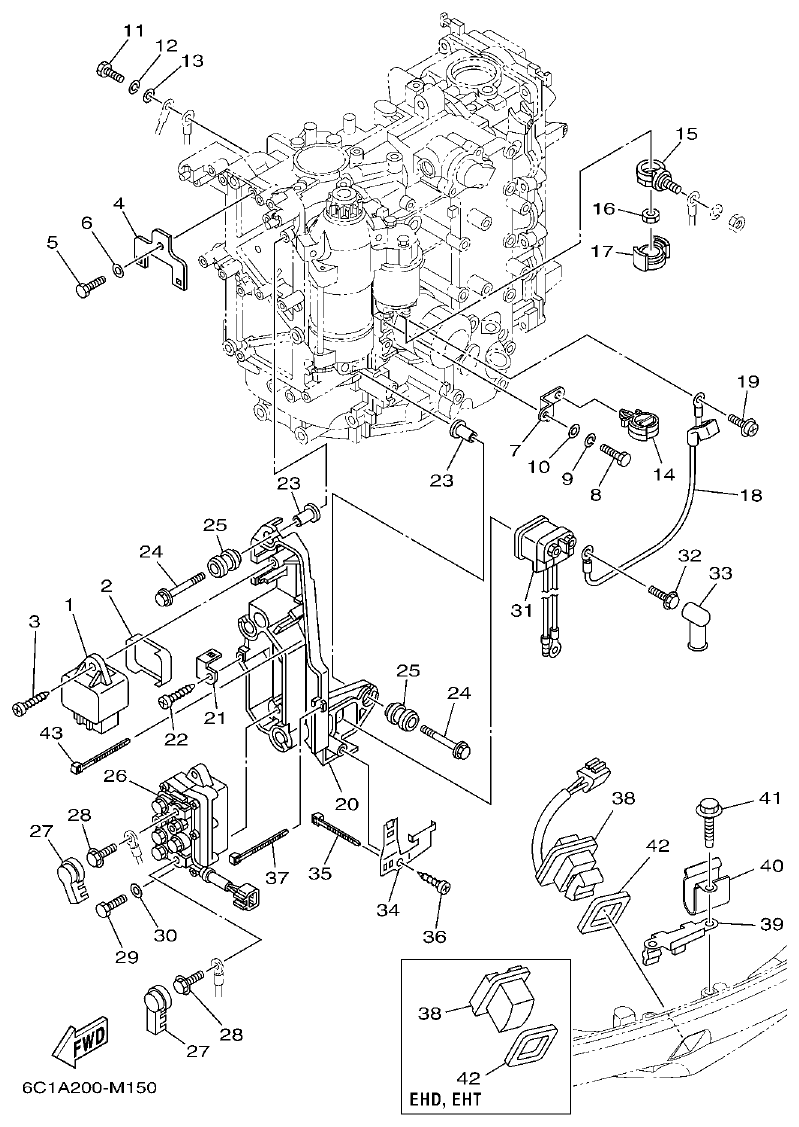 Yamaha F50HET, F60FET, F50HEHD, F60FEHT ELECTRICAL 2 parts diagram