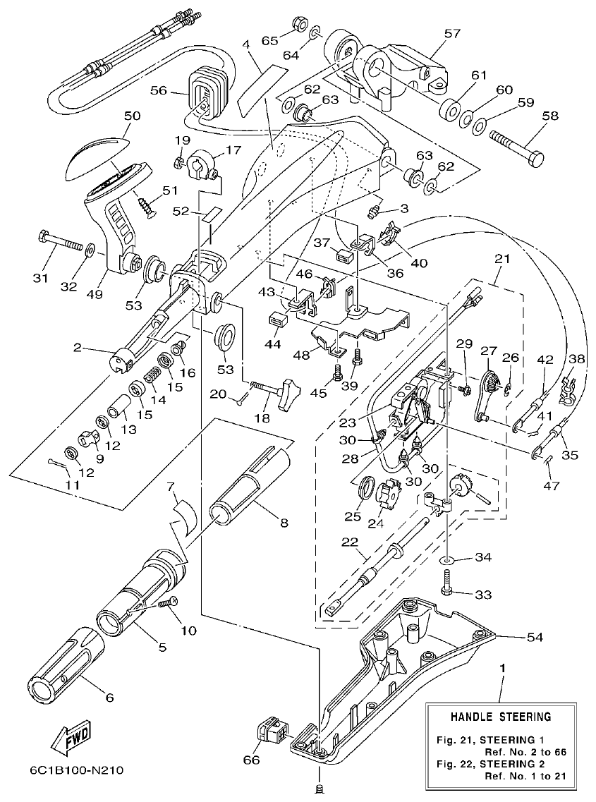 Yamaha F50HET, F60FET, F50HEHD, F60FEHT STEERING 1 parts diagram