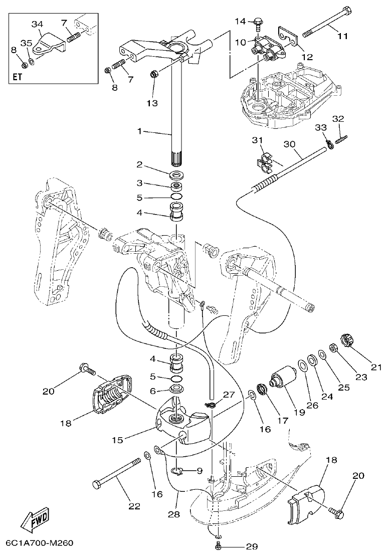 Yamaha F50HET, F60FET, F50HEHD, F60FEHT BRACKET 3 parts diagram