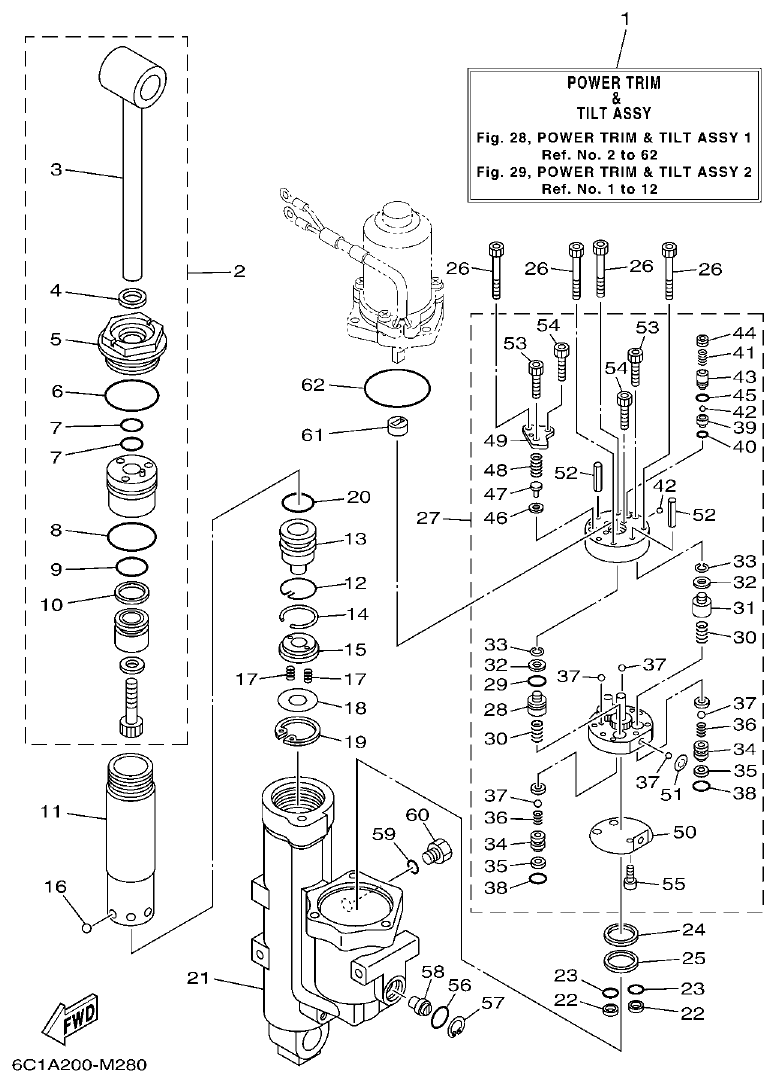 Yamaha F50HET, F60FET, F50HEHD, F60FEHT POWER TRIM & TILT ASSY 1 parts diagram