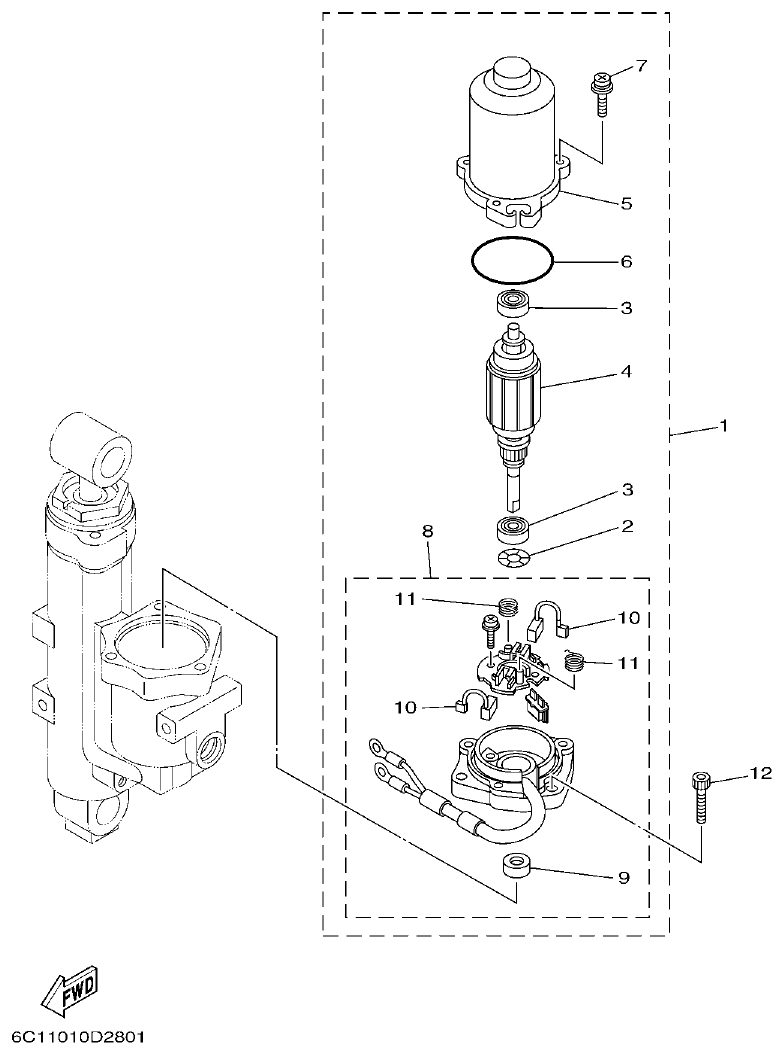 Yamaha F50HET, F60FET, F50HEHD, F60FEHT POWER TRIM & TILT ASSY 2 parts diagram