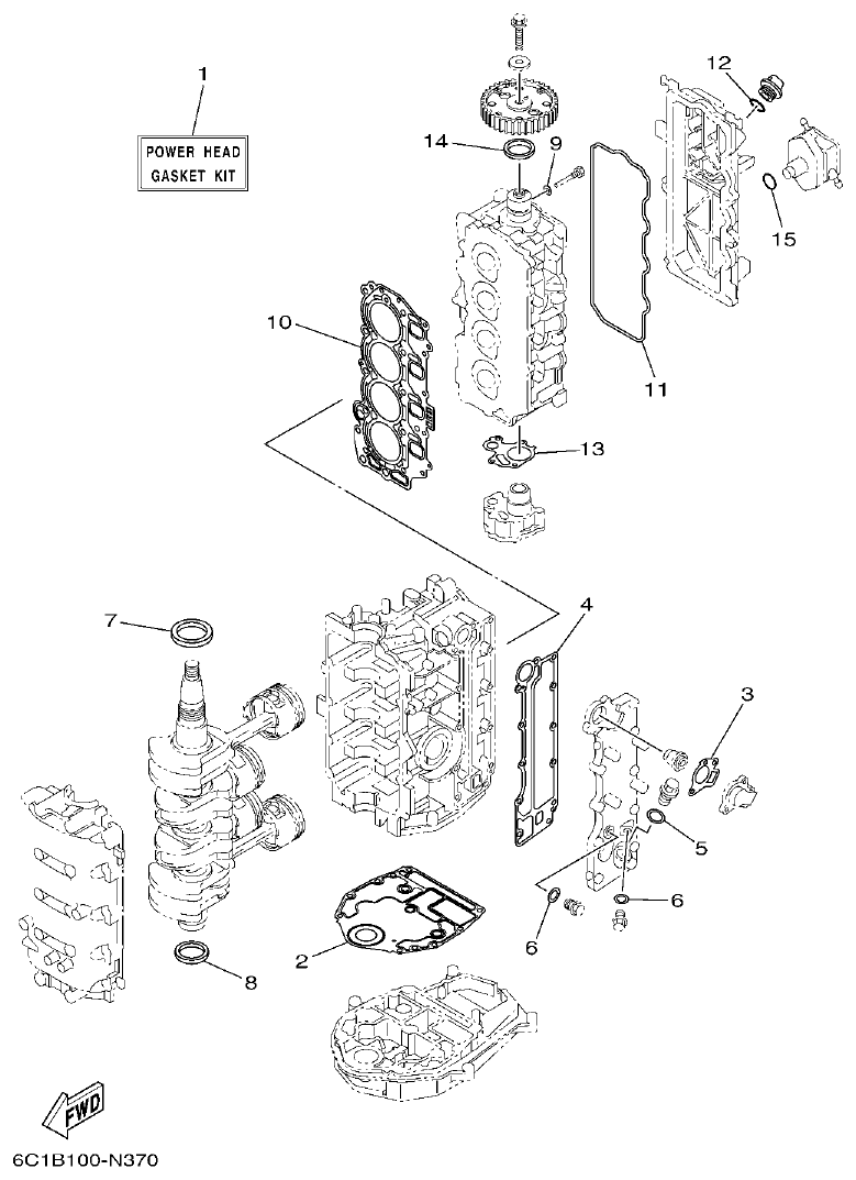 Yamaha F50HET, F60FET, F50HEHD, F60FEHT REPAIR KIT 1 parts diagram