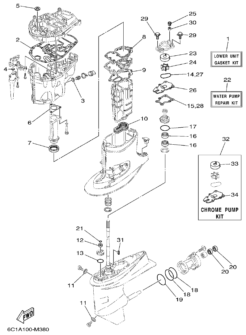 Yamaha F50HET, F60FET, F50HEHD, F60FEHT REPAIR KIT 2 parts diagram