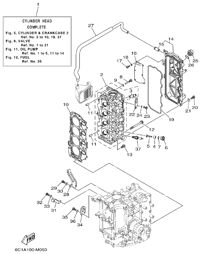 Yamaha F50HET, F60FET, F50HEHD, F60FEHT CYLINDER & CRANKCASE 2 parts diagram