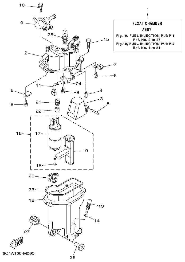 Yamaha F50HET, F60FET, F50HEHD, F60FEHT FUEL INJECTION PUMP 1 parts diagram