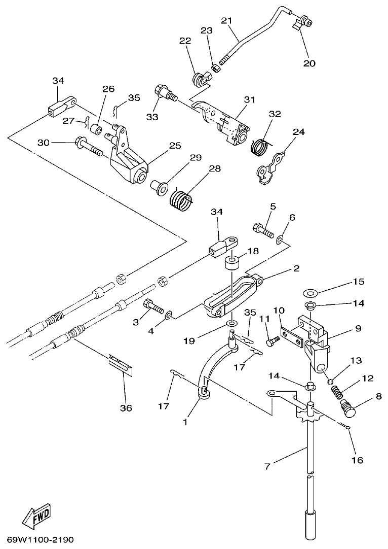 Yamaha F60A CONTROL parts diagram