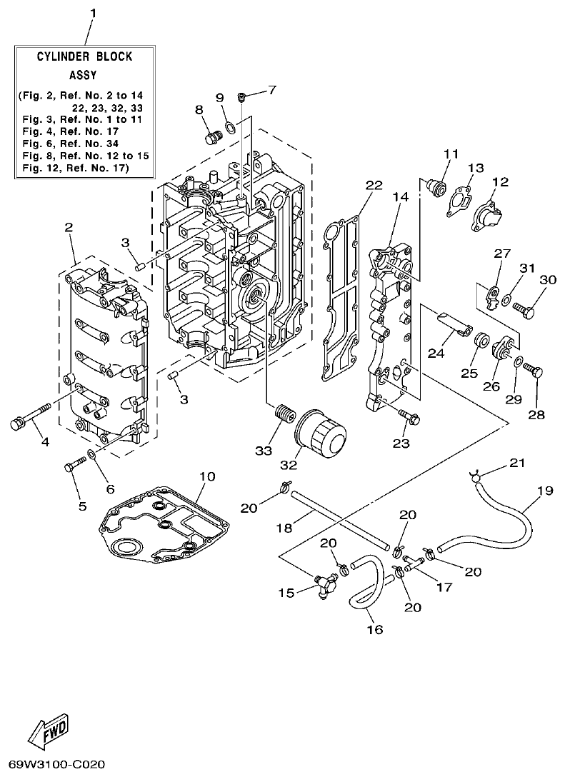 Yamaha F60A CYLINDER. CRANKCASE 1 parts diagram