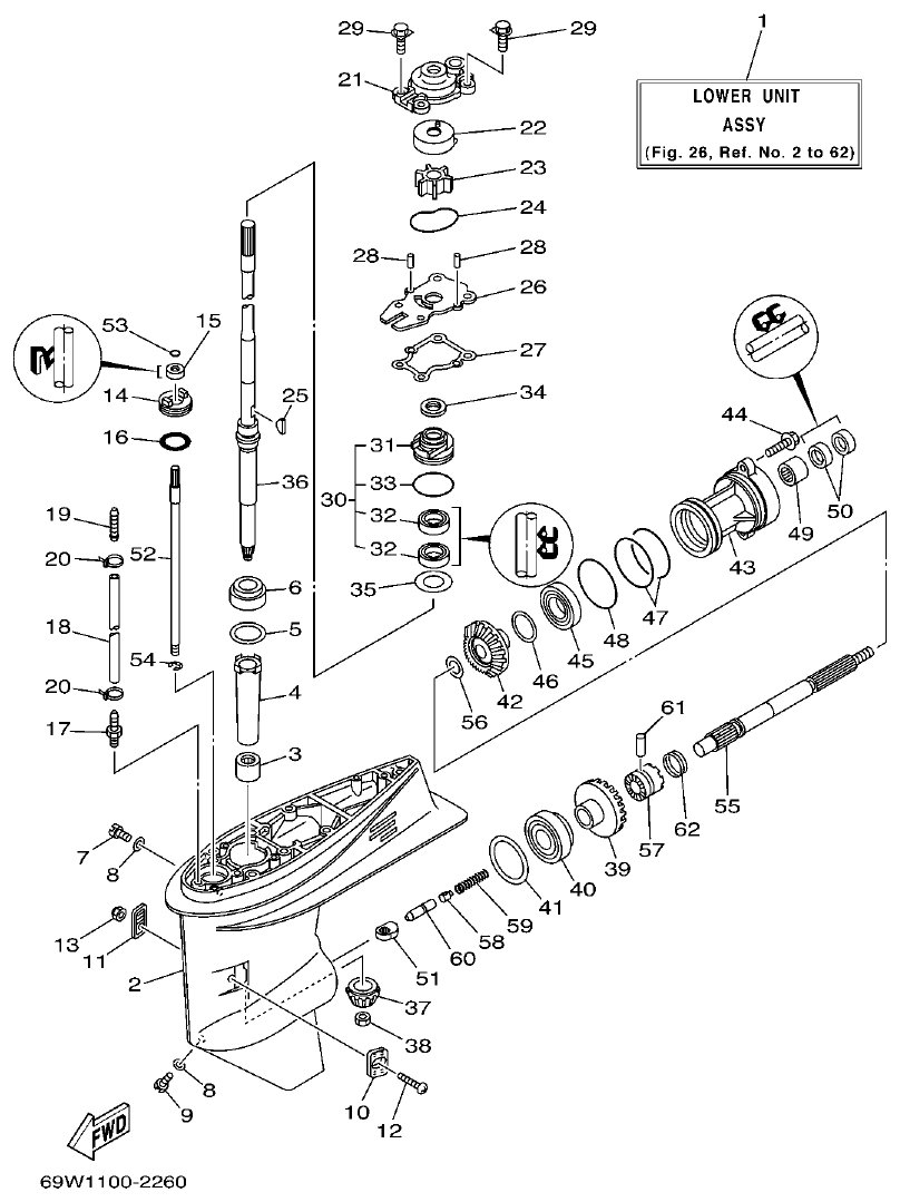 Yamaha F60A LOWER CASING. DRIVE 1 parts diagram