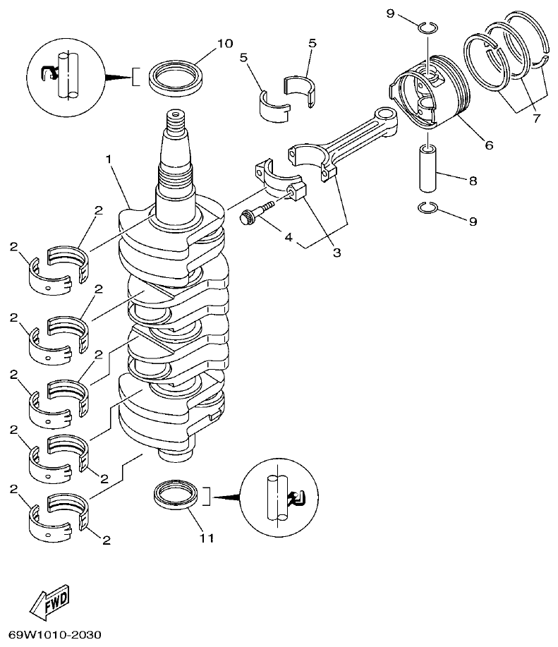 Yamaha F60A CRANKSHAFT. PISTON parts diagram