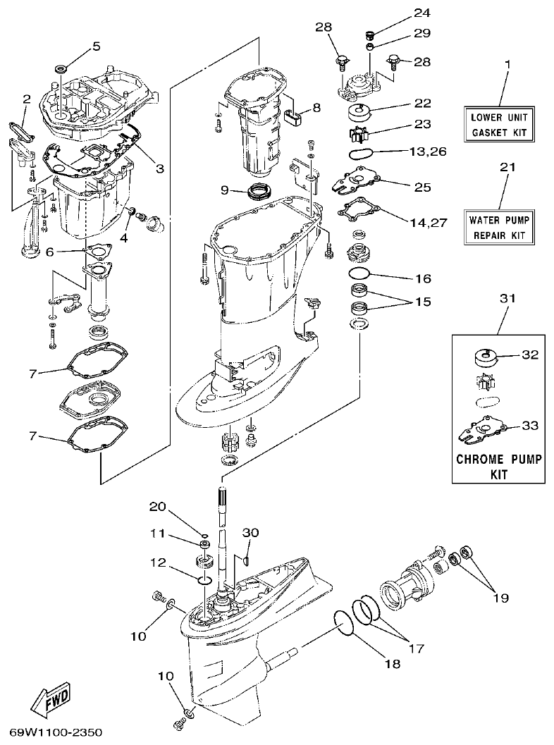 Yamaha F60A REPAIR KIT 3 parts diagram