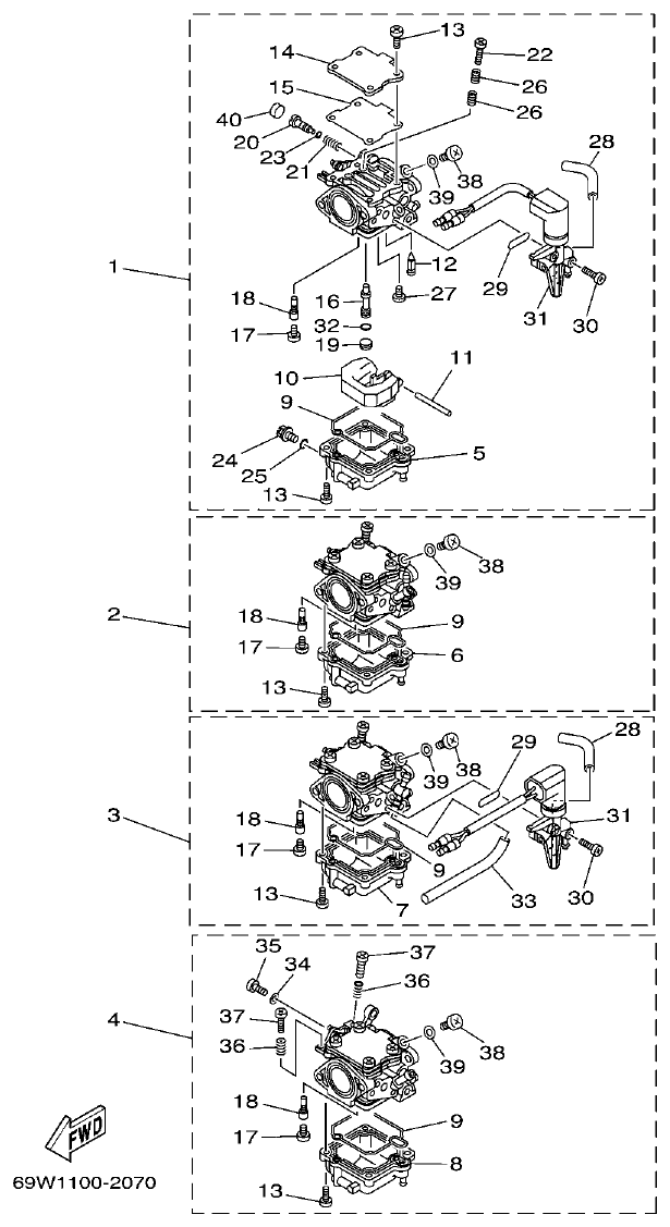 Yamaha F60A CARBURETOR parts diagram