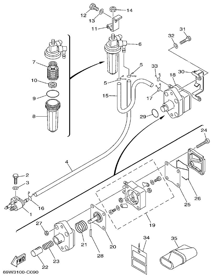 Yamaha F60A FUEL 1 parts diagram