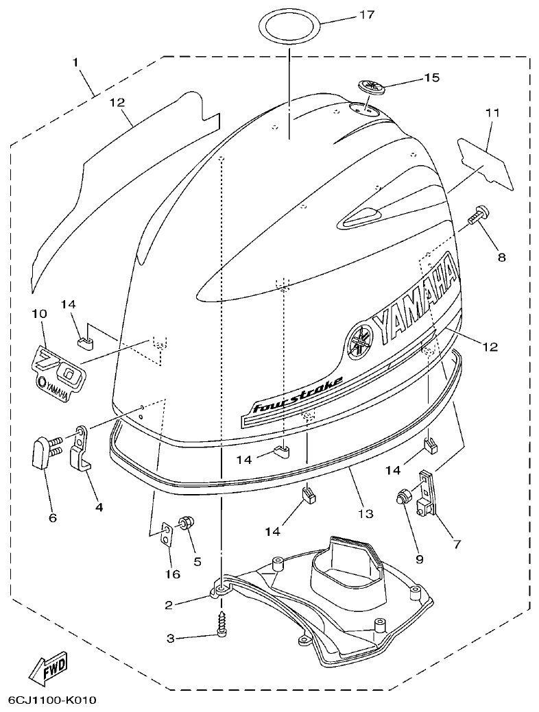 Yamaha F70AET TOP COWLING parts diagram
