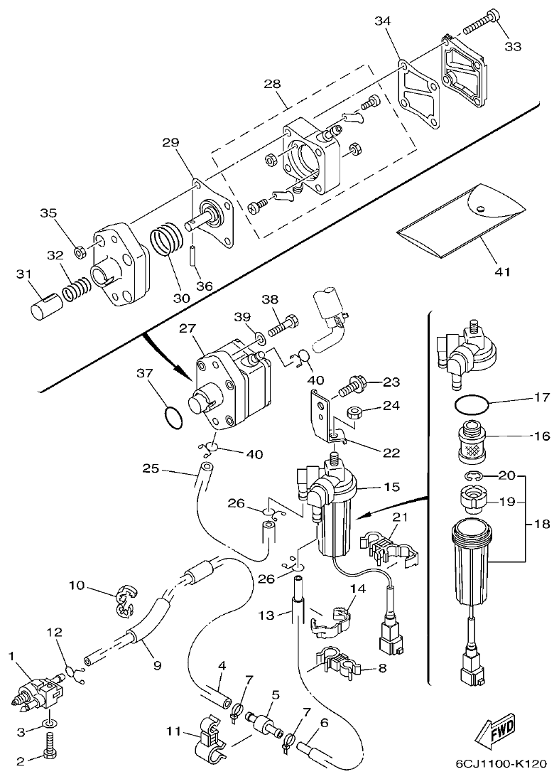 Yamaha F70AET FUEL 1 parts diagram