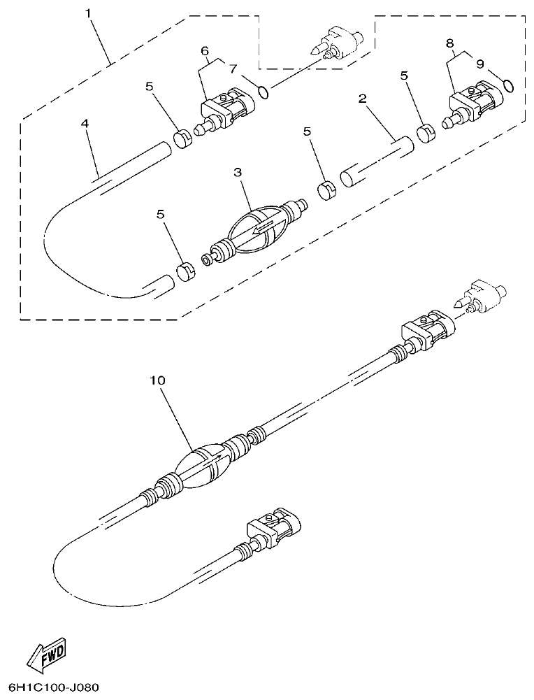 Yamaha F70AET FUEL 2 parts diagram