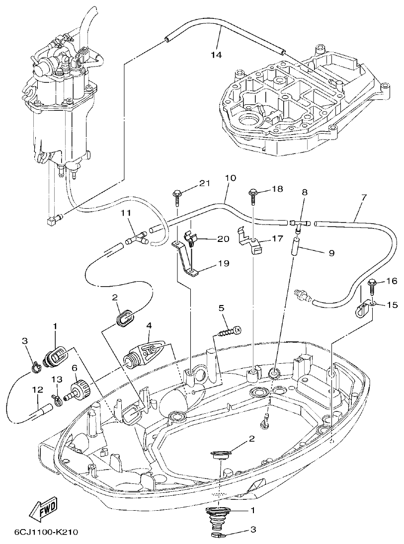 Yamaha F70AET BOTTOM COWLING 2 parts diagram