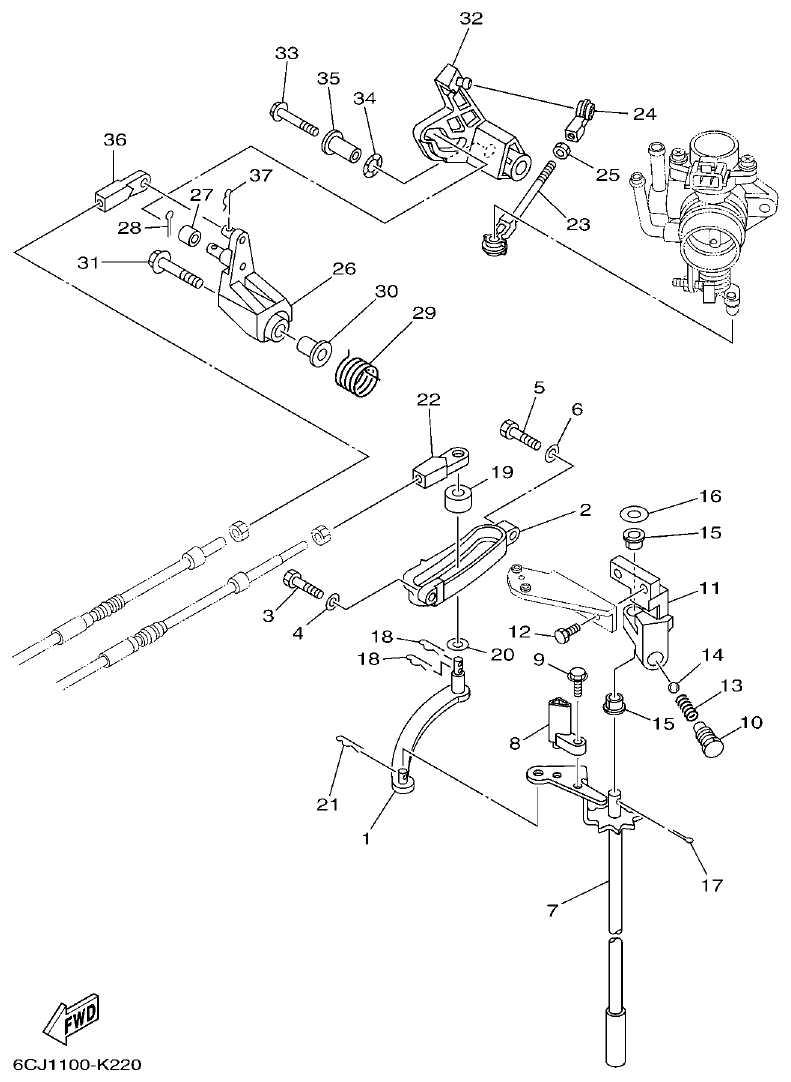 Yamaha F70AET CONTROL parts diagram