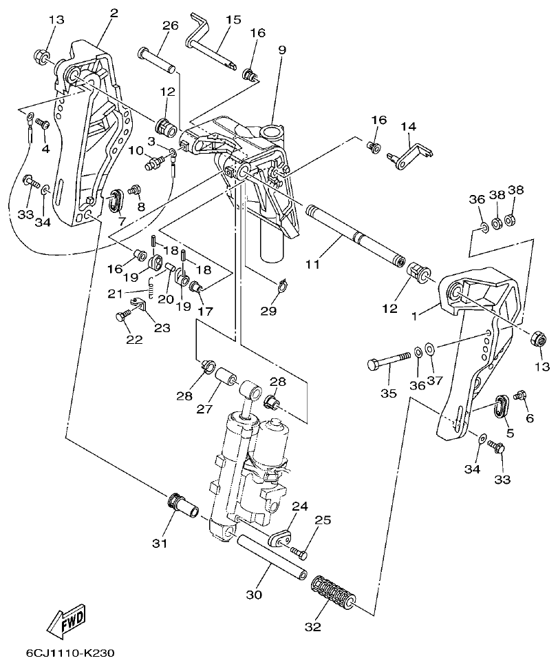 Yamaha F70AET BRACKET 1 parts diagram