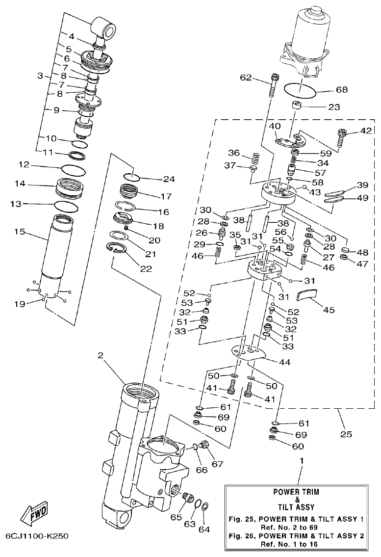 Yamaha F70AET POWER TRIM & TILT ASSY 1 parts diagram