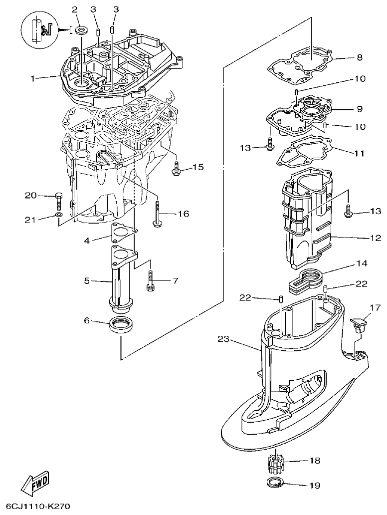 Yamaha F70AET UPPER CASING parts diagram